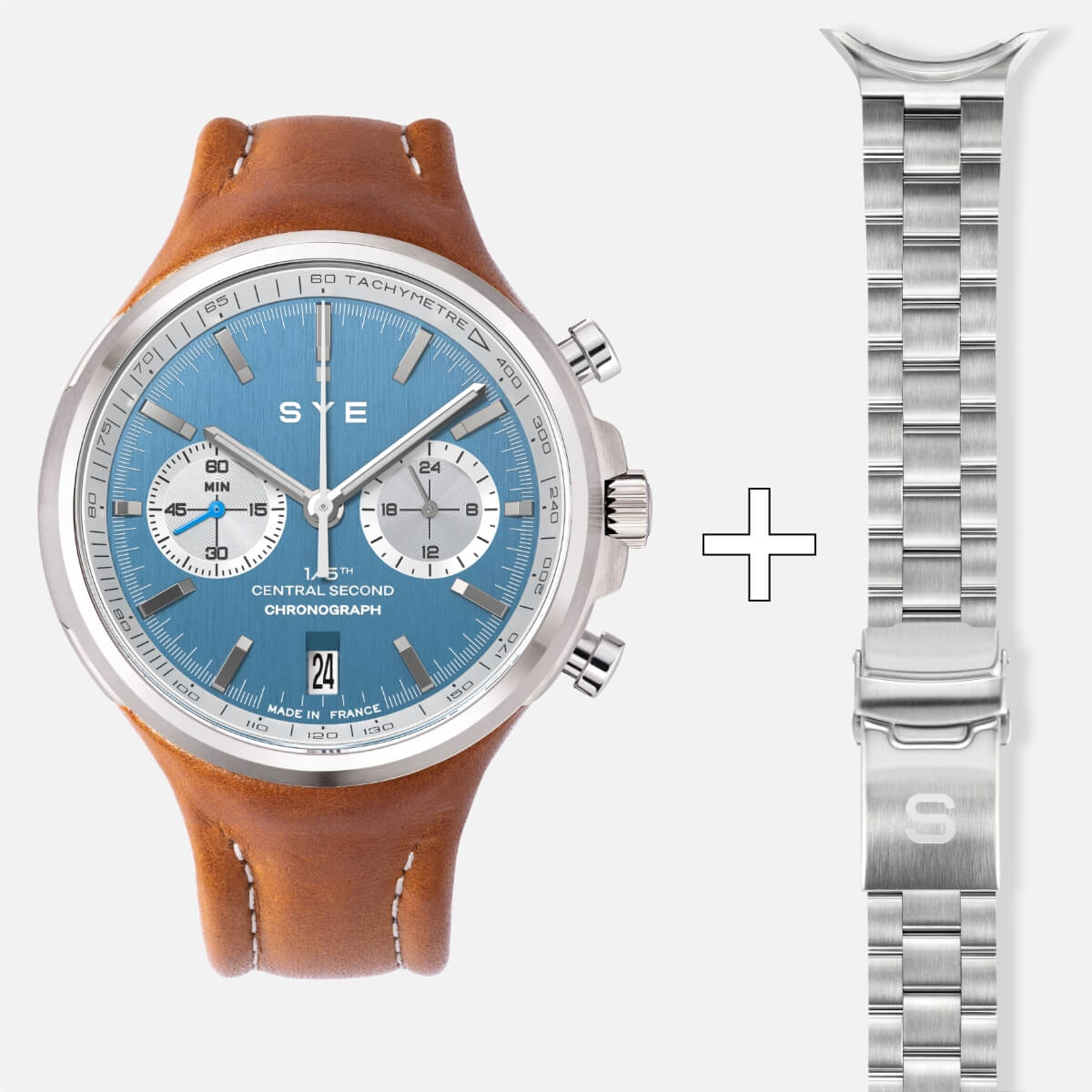 Chronograph steel watch + free steel bracelet