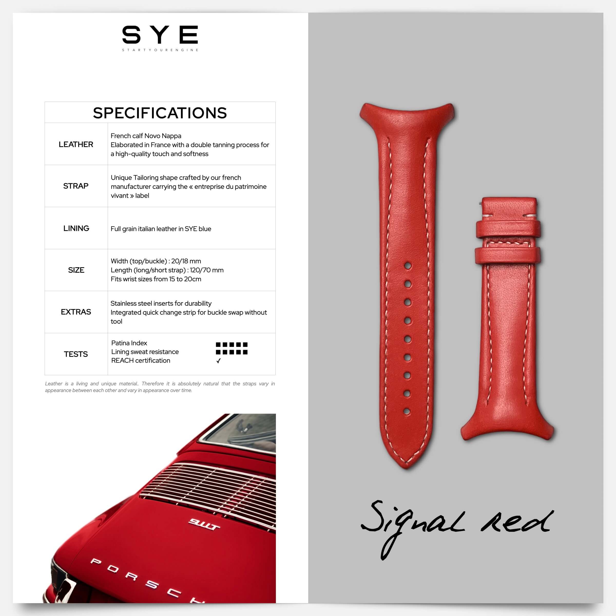 SYE-Start-Your-engine-Fastback-strap-signal-red-specifications